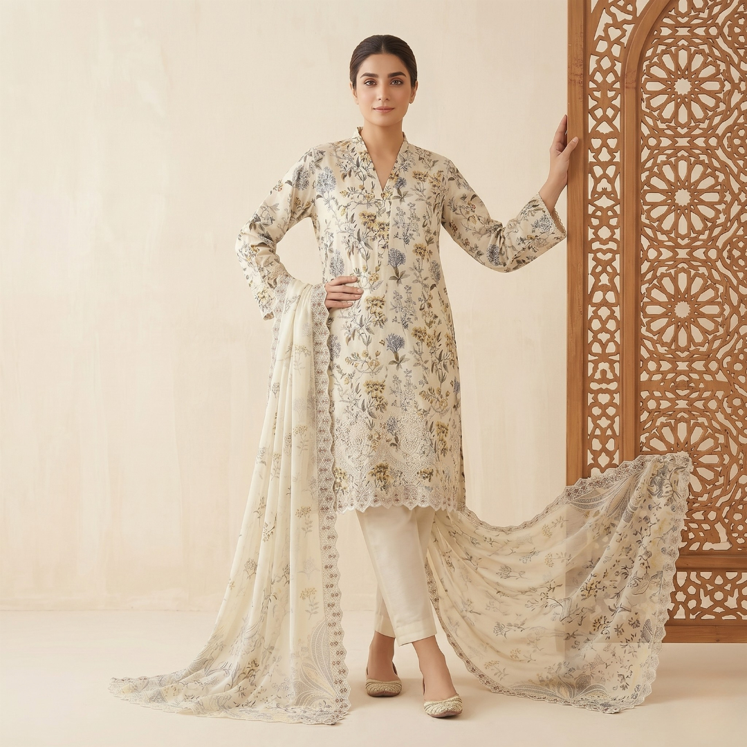 Hira – Premium 3-Piece Unstitched Printed Lawn by Dhagajee Studio