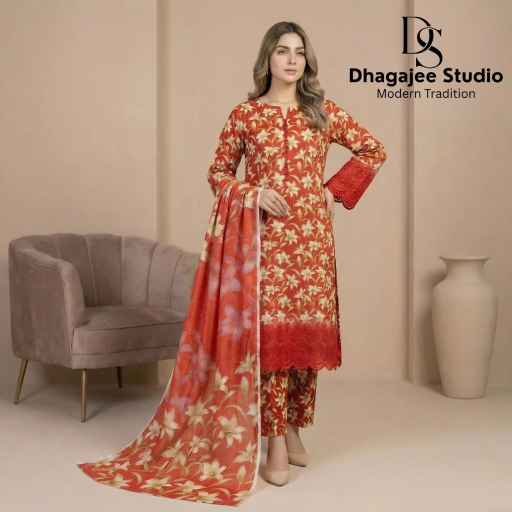 Muqaddas – Premium 3-Piece Stitched Chikankari Lawn Suit by Dhagajee Studio