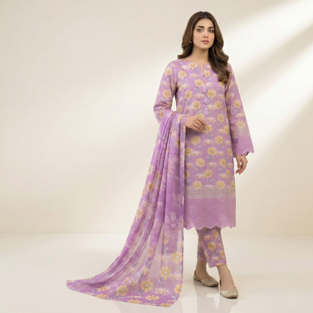 Muqaddas – Premium 3-Piece Stitched Chikankari Lawn Suit by Dhagajee Studio