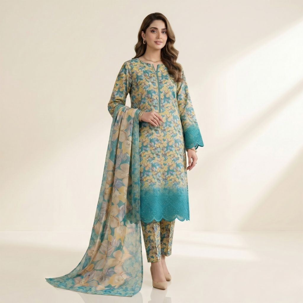 Muqaddas – Premium 3-Piece Stitched Chikankari Lawn Suit by Dhagajee Studio