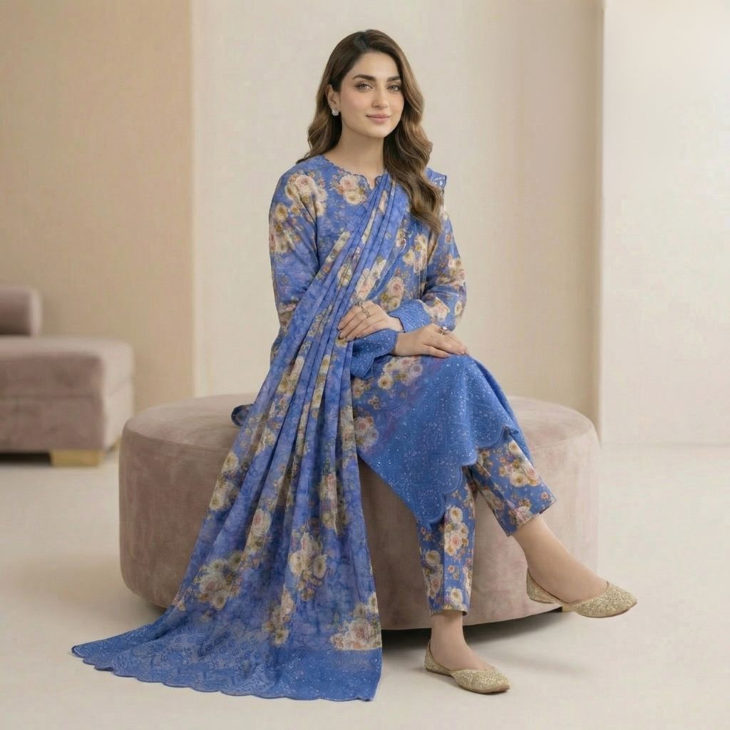 Muqaddas – Premium 3-Piece Stitched Chikankari Lawn Suit by Dhagajee Studio