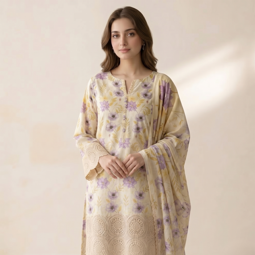 Muqaddas – Premium 3-Piece Stitched Chikankari Lawn Suit by Dhagajee Studio