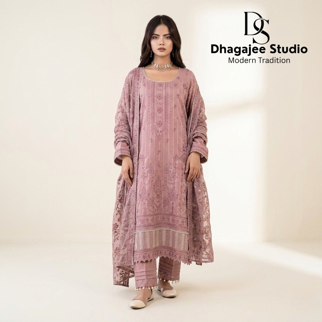 Nayab – Premium 3-Piece Unstitched Embroidered Lawn by Dhagajee Studio