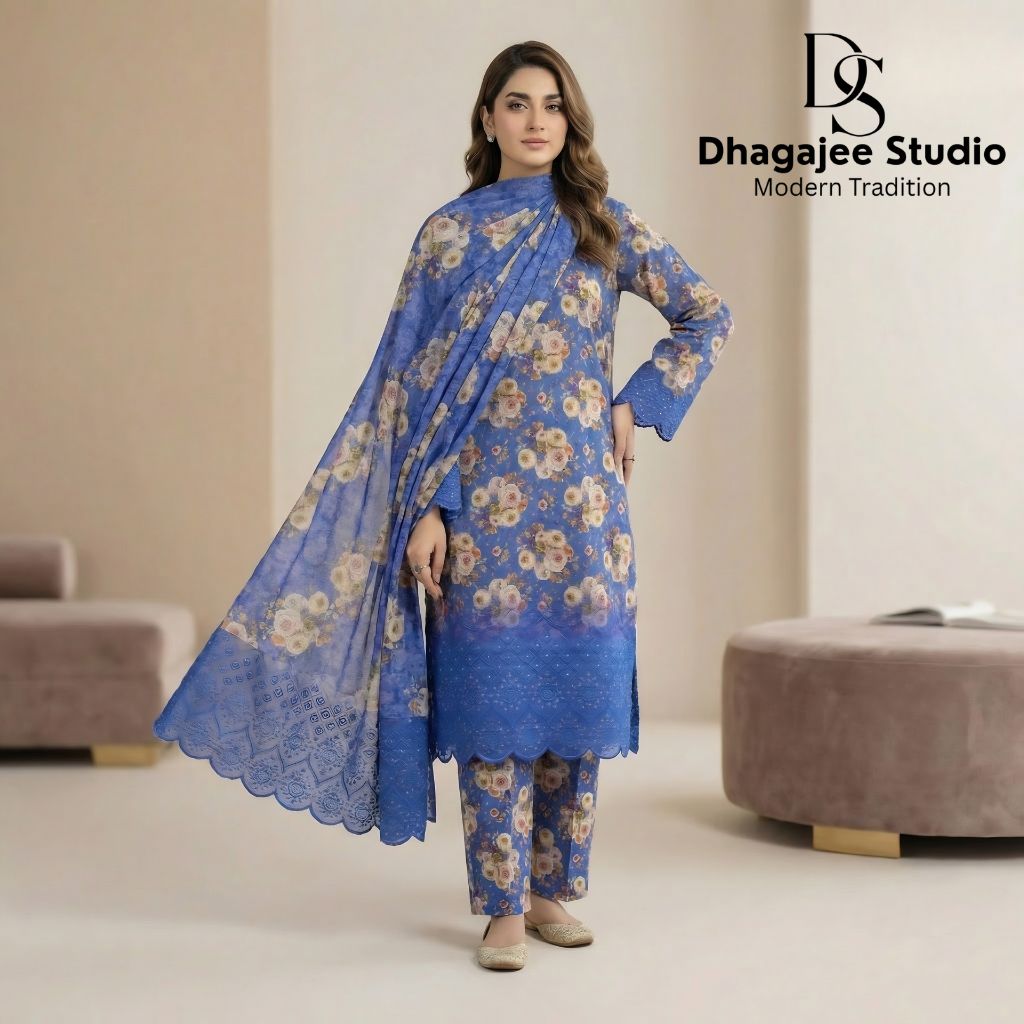 Muqaddas – Premium 3-Piece Stitched Chikankari Lawn Suit by Dhagajee Studio