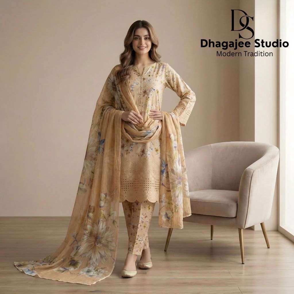Muqaddas – Premium 3-Piece Stitched Chikankari Lawn Suit by Dhagajee Studio