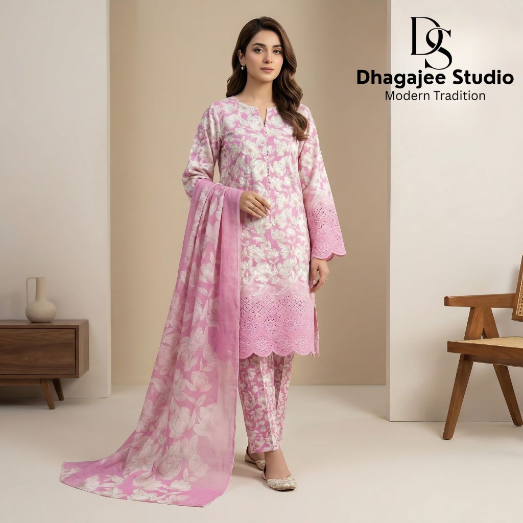 Muqaddas – Premium 3-Piece Stitched Chikankari Lawn Suit by Dhagajee Studio
