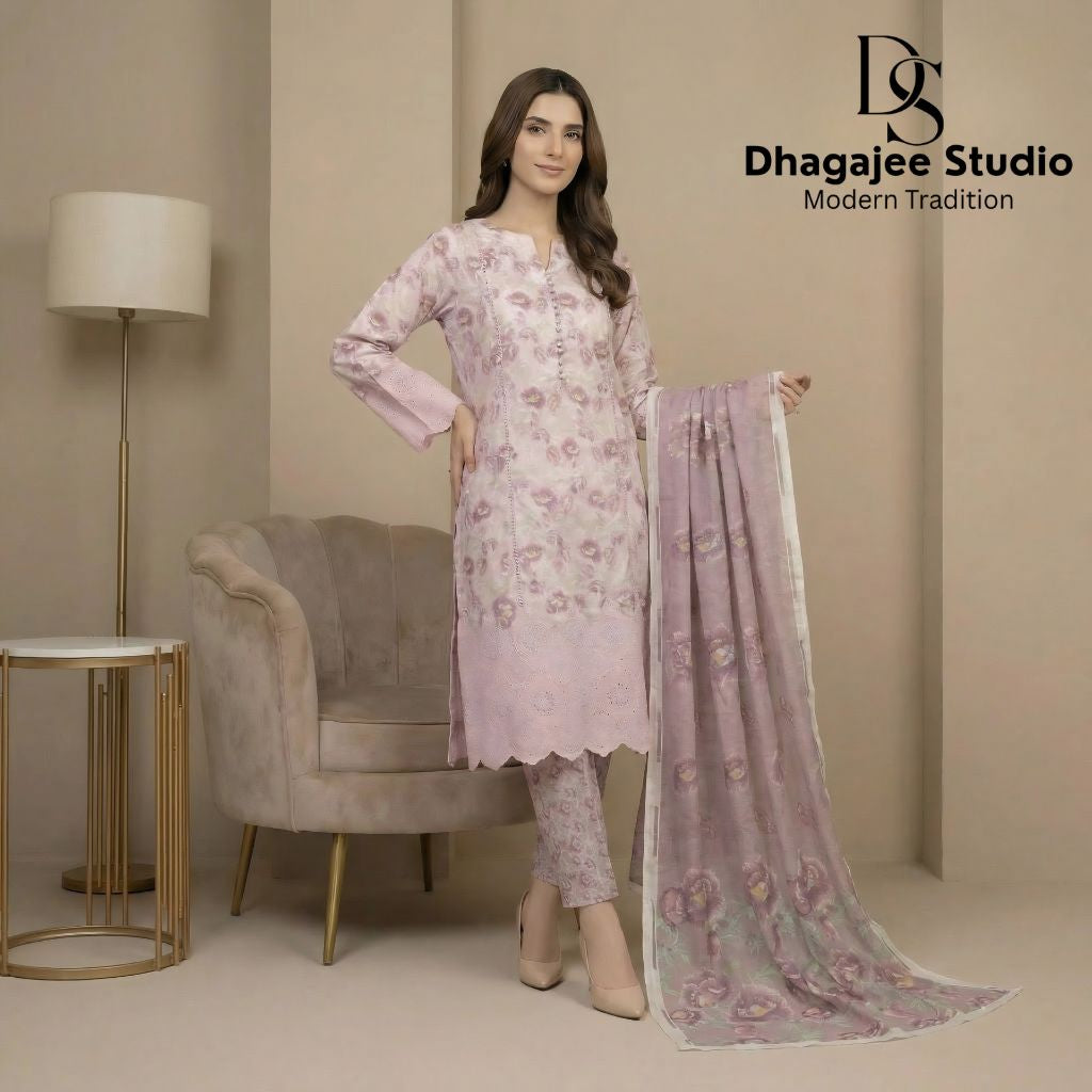 Muqaddas – Premium 3-Piece Stitched Chikankari Lawn Suit by Dhagajee Studio