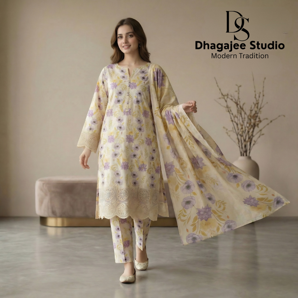 Muqaddas – Premium 3-Piece Stitched Chikankari Lawn Suit by Dhagajee Studio