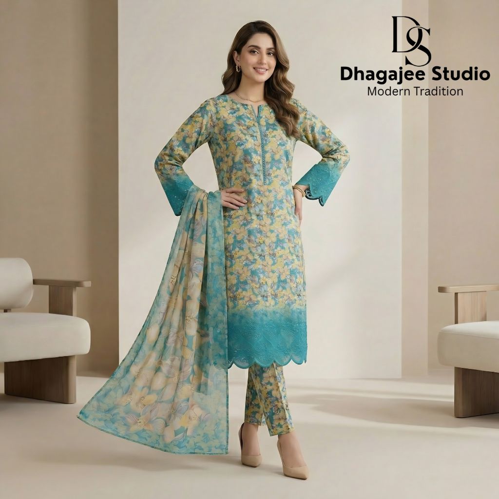 Muqaddas – Premium 3-Piece Stitched Chikankari Lawn Suit by Dhagajee Studio