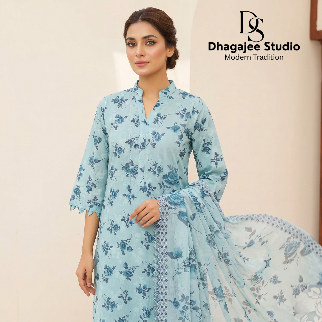 Hira – Premium 3-Piece Unstitched Printed Lawn by Dhagajee Studio