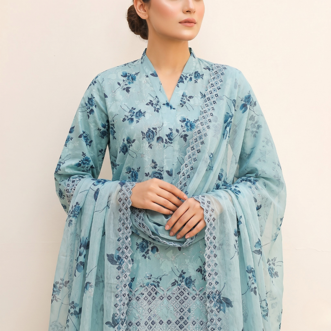 Hira – Premium 3-Piece Unstitched Printed Lawn by Dhagajee Studio