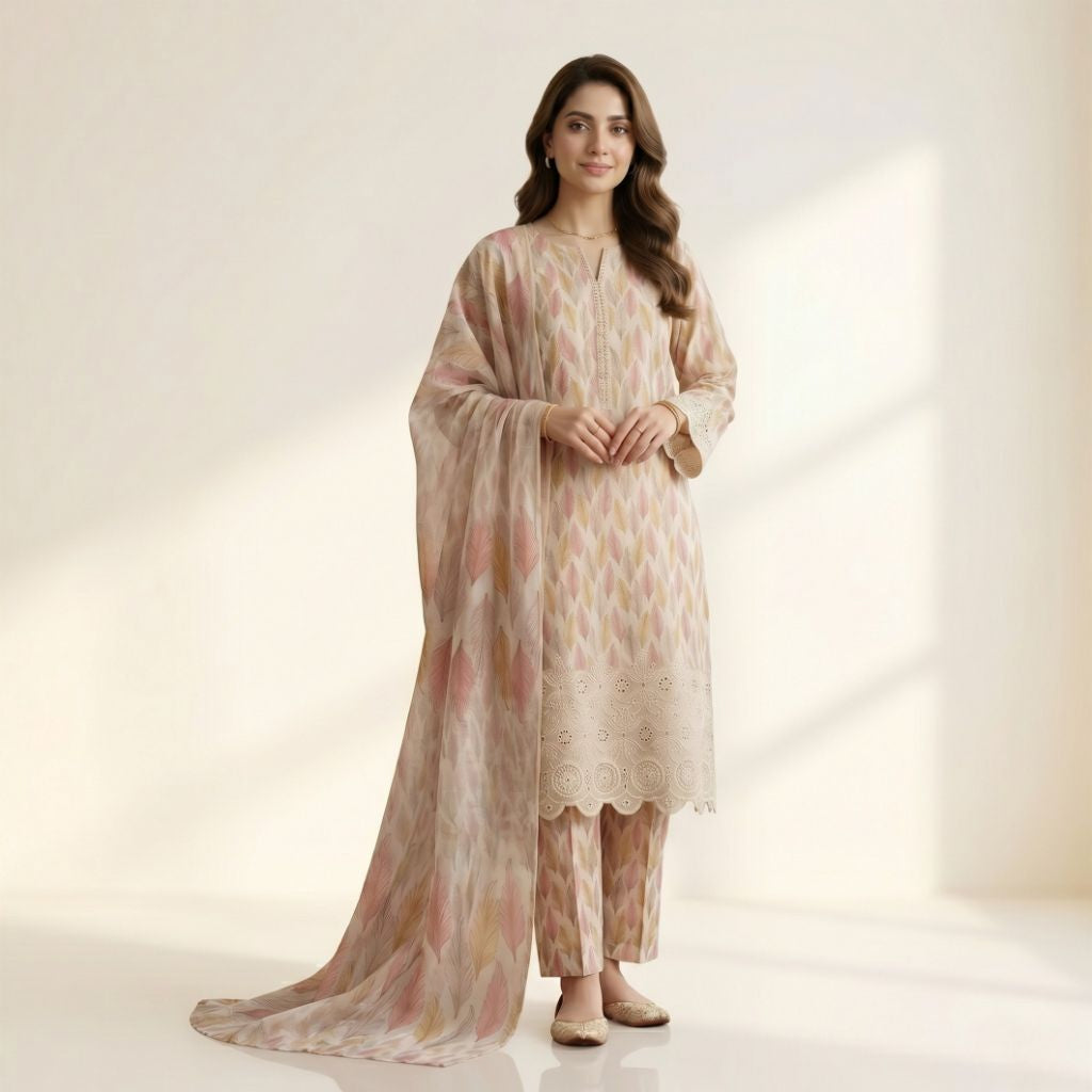 Muqaddas – Premium 3-Piece Stitched Chikankari Lawn Suit by Dhagajee Studio
