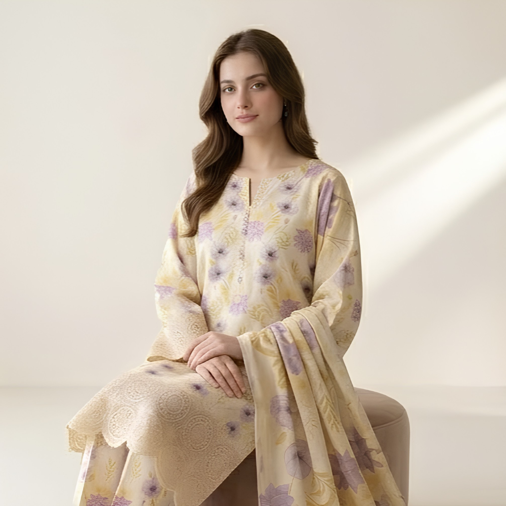 Muqaddas – Premium 3-Piece Stitched Chikankari Lawn Suit by Dhagajee Studio
