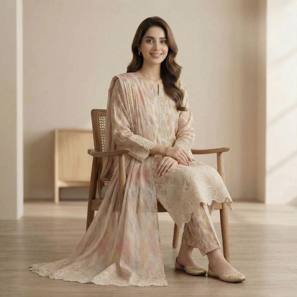 Muqaddas – Premium 3-Piece Stitched Chikankari Lawn Suit by Dhagajee Studio