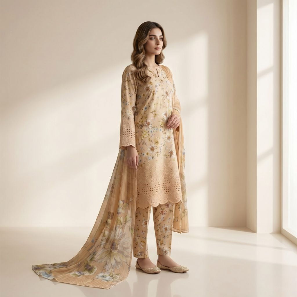 Muqaddas – Premium 3-Piece Stitched Chikankari Lawn Suit by Dhagajee Studio