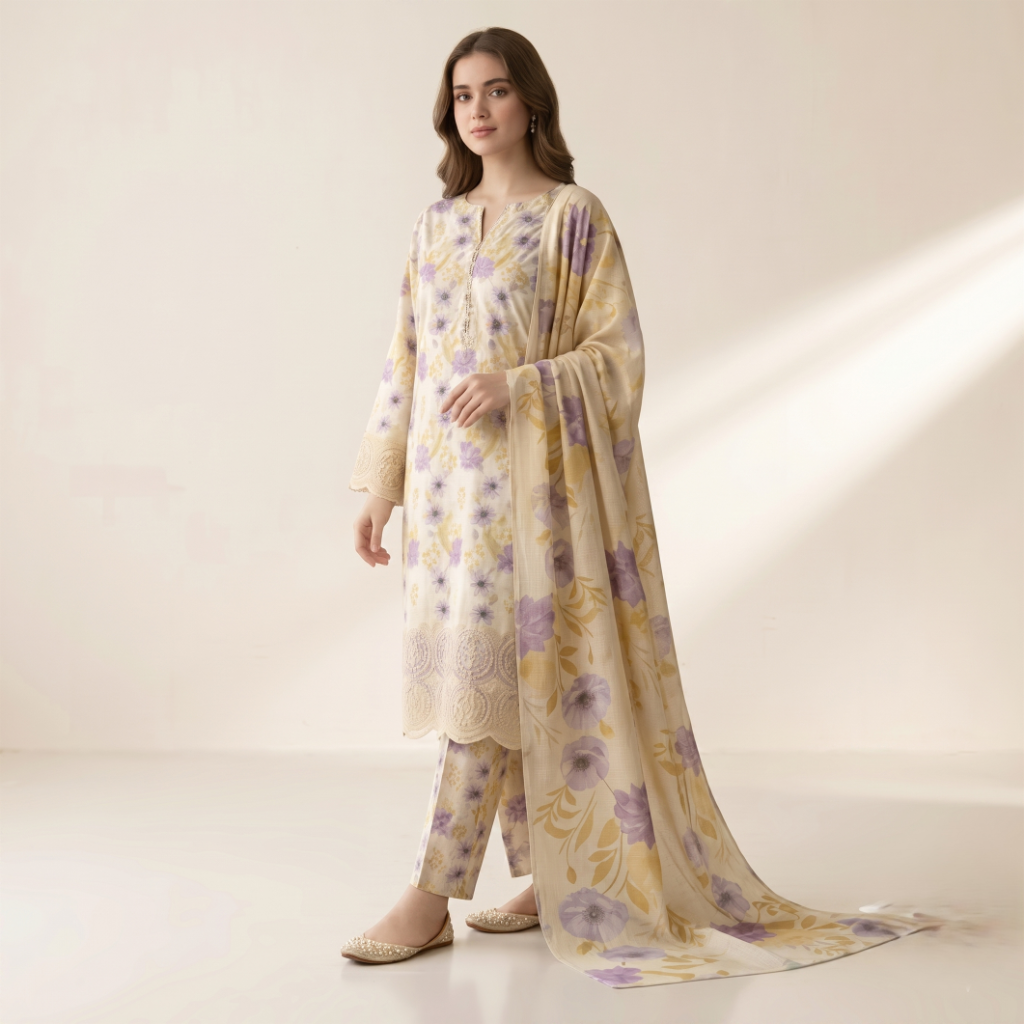 Muqaddas – Premium 3-Piece Stitched Chikankari Lawn Suit by Dhagajee Studio