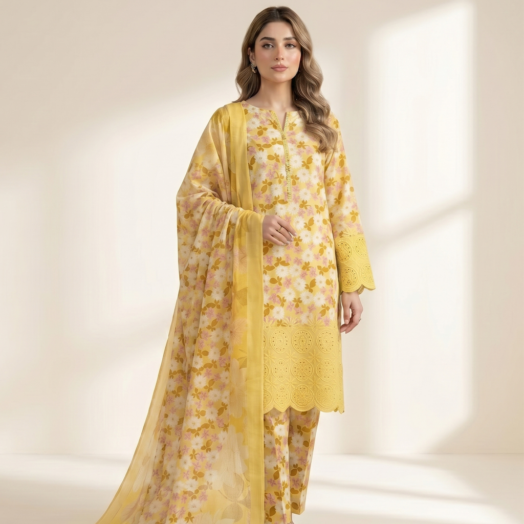 Muqaddas – Premium 3-Piece Stitched Chikankari Lawn Suit by Dhagajee Studio