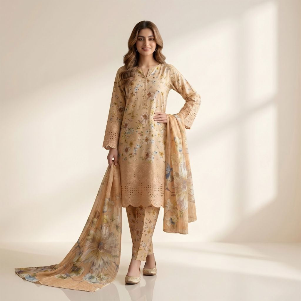 Muqaddas – Premium 3-Piece Stitched Chikankari Lawn Suit by Dhagajee Studio