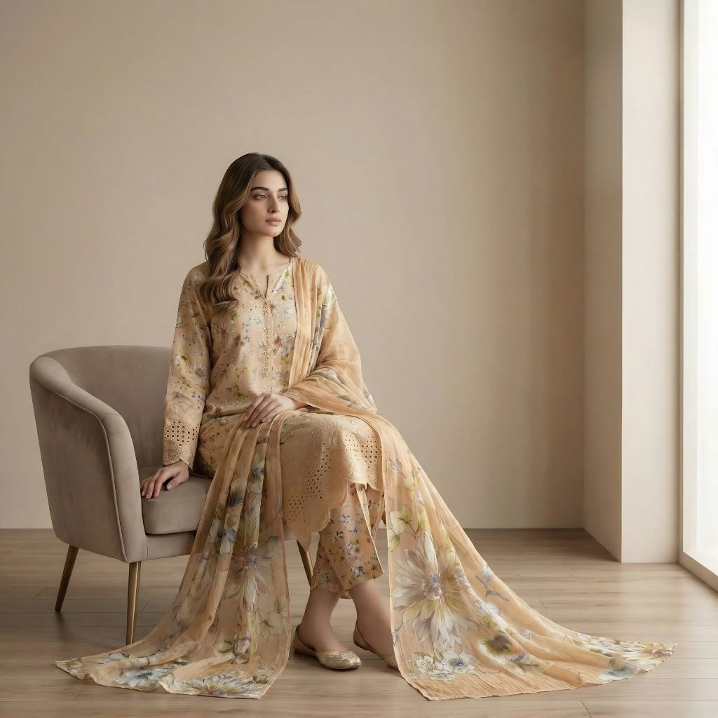 Muqaddas – Premium 3-Piece Stitched Chikankari Lawn Suit by Dhagajee Studio