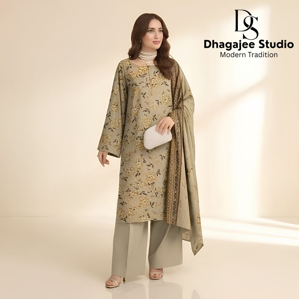 Zarish – Premium 3-Piece Unstitched Printed Lawn by Dhagajee Studio