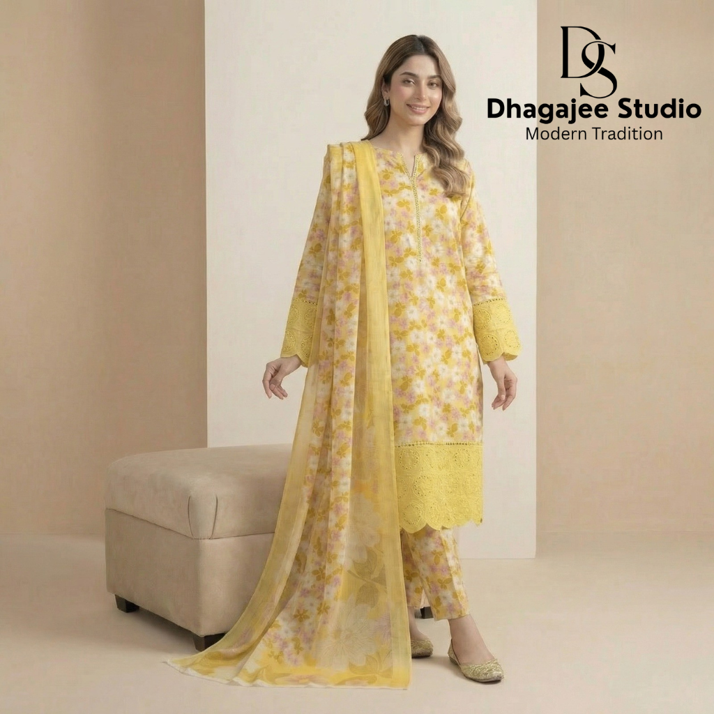 Muqaddas – Premium 3-Piece Stitched Chikankari Lawn Suit by Dhagajee Studio