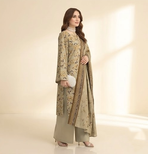 Zarish – Premium 3-Piece Unstitched Printed Lawn by Dhagajee Studio